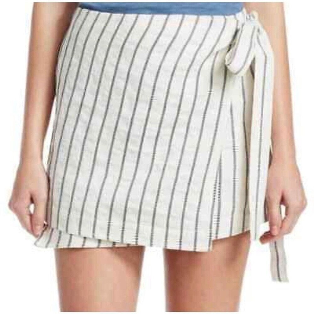 Theory "Wrap the Skirts Split Stripes" Linen Wrap Skirt Size 8 465